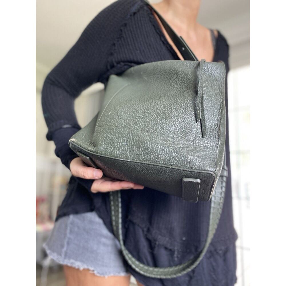ALLSAINTS Crossbody Kita Shoulder Bag Pebbled Leather Handbag Olive Gray